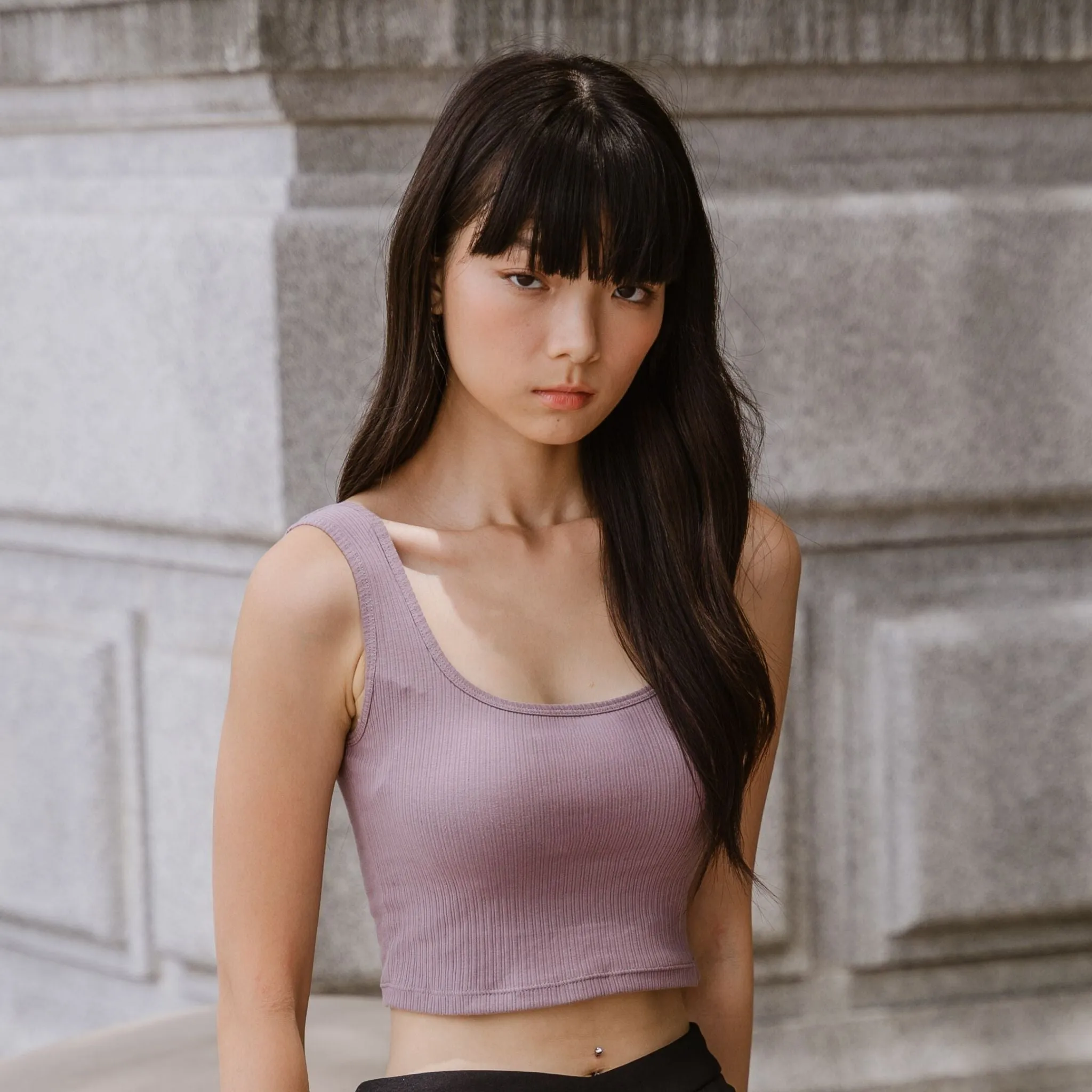 Urban Edge! Thick Straps Crop Bra Top (Ribbed Cotton) in Creme Taro