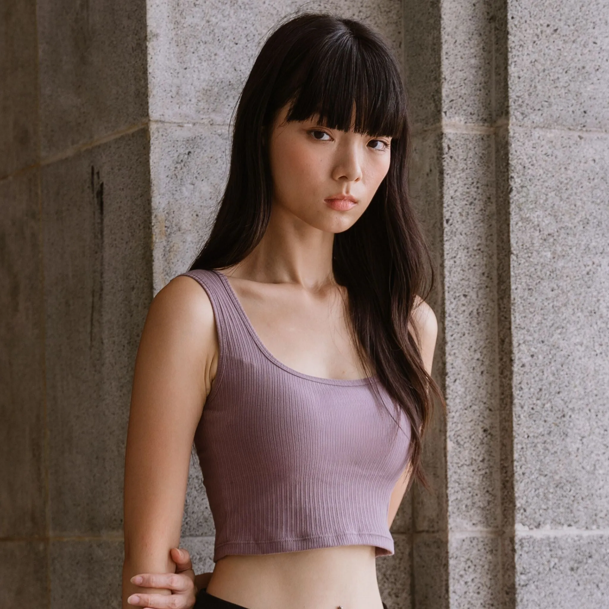 Urban Edge! Thick Straps Crop Bra Top (Ribbed Cotton) in Creme Taro