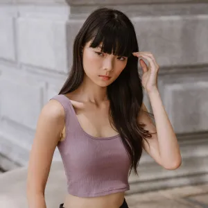 Urban Edge! Thick Straps Crop Bra Top (Ribbed Cotton) in Creme Taro