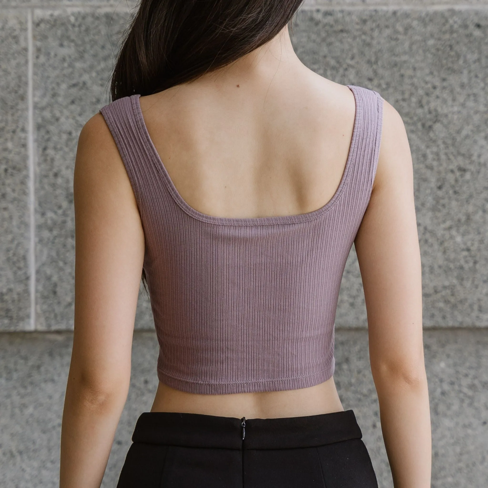 Urban Edge! Thick Straps Crop Bra Top (Ribbed Cotton) in Creme Taro
