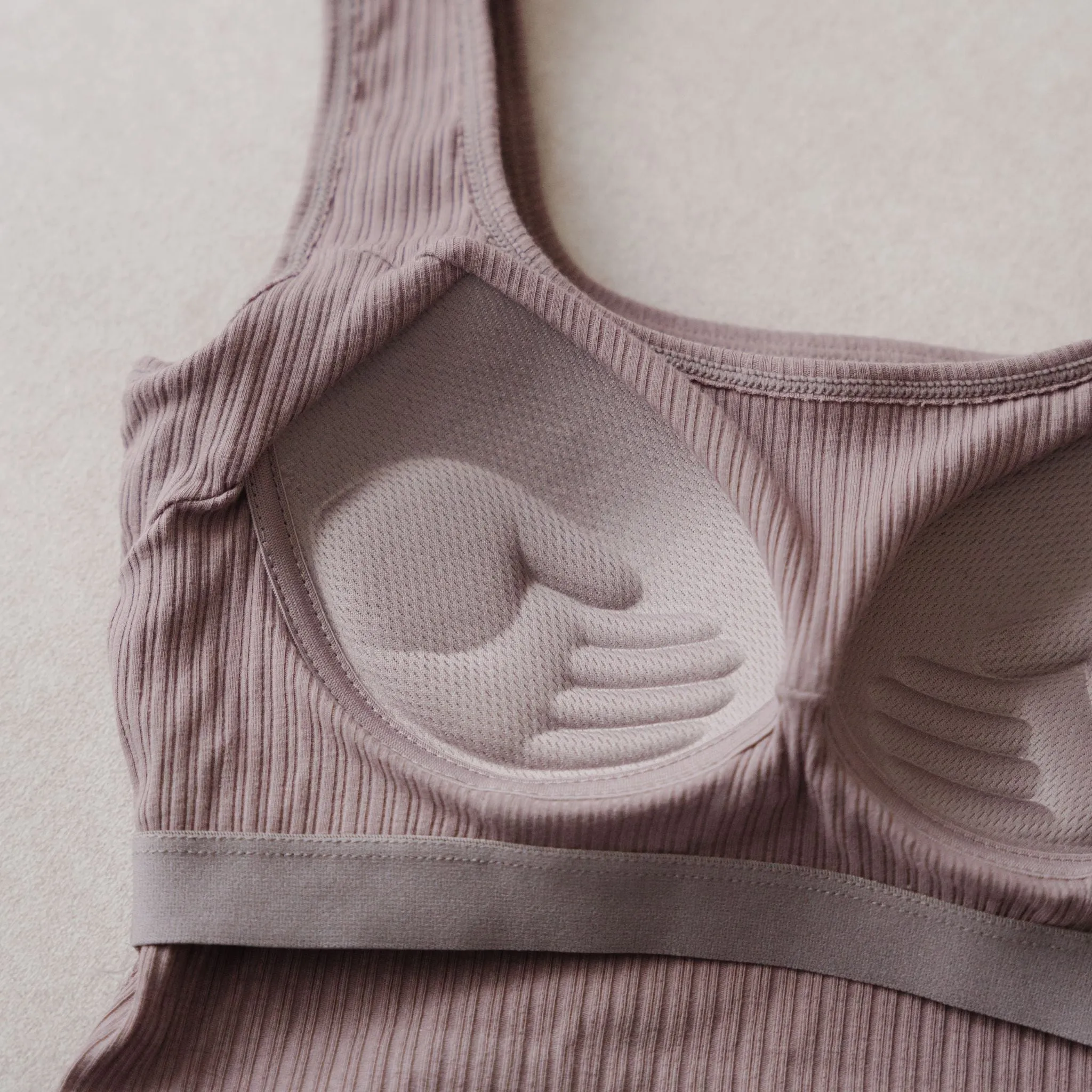 Urban Edge! Thick Straps Crop Bra Top (Ribbed Cotton) in Creme Taro