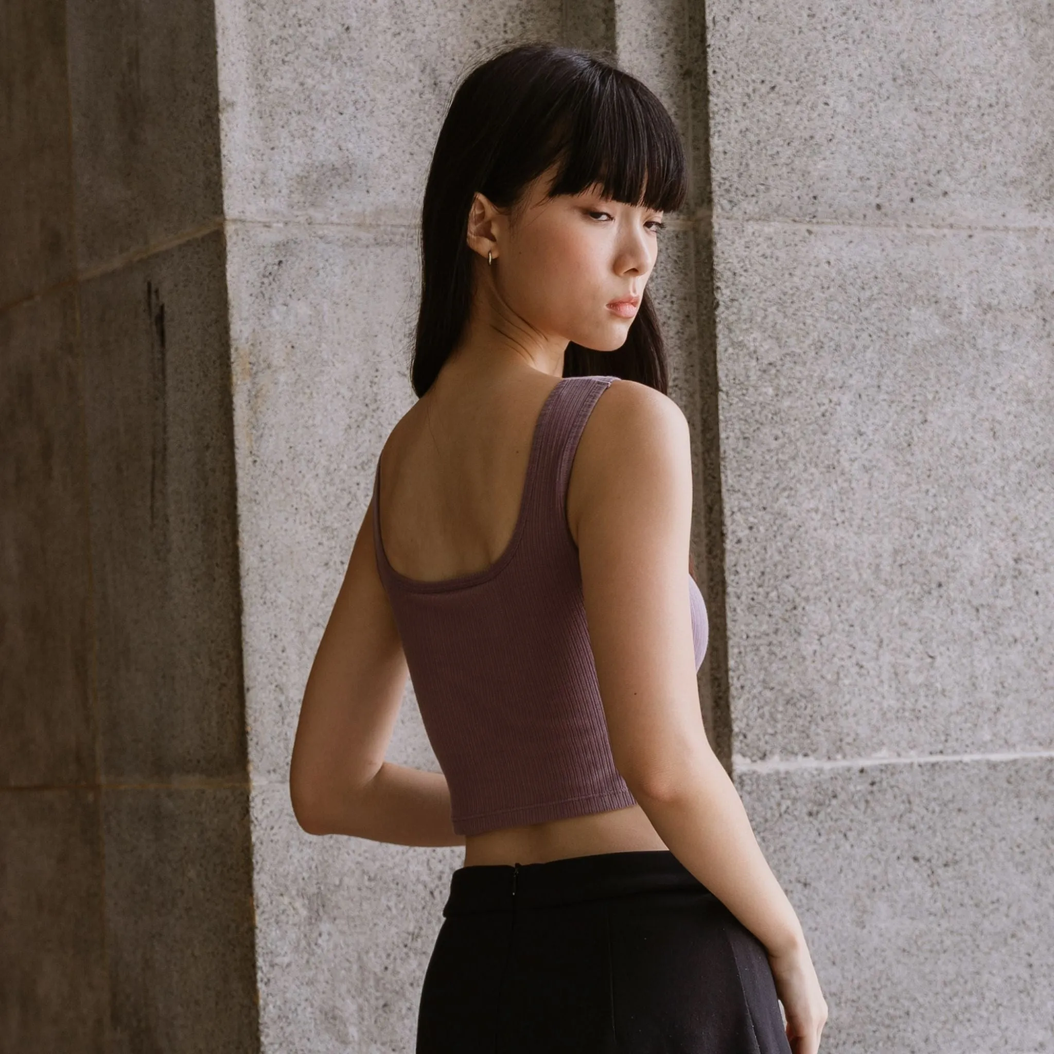 Urban Edge! Thick Straps Crop Bra Top (Ribbed Cotton) in Creme Taro