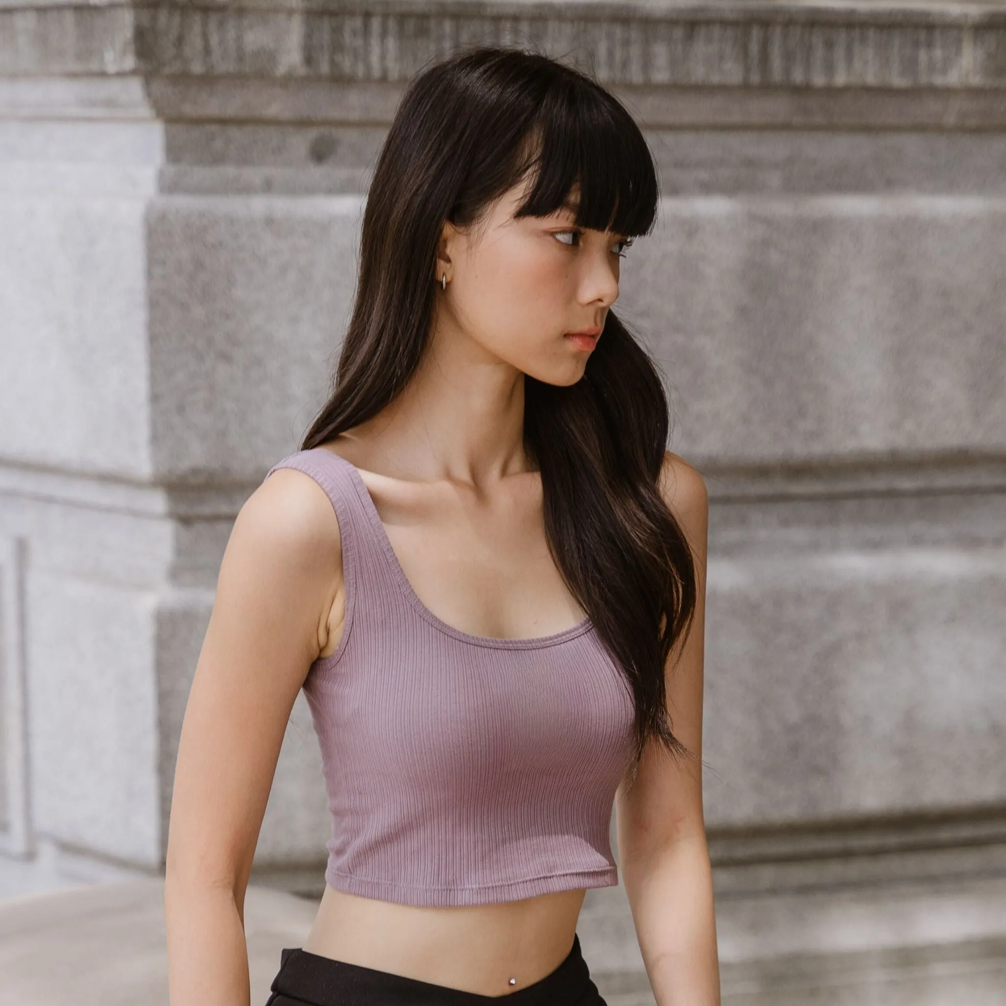 Urban Edge! Thick Straps Crop Bra Top (Ribbed Cotton) in Creme Taro