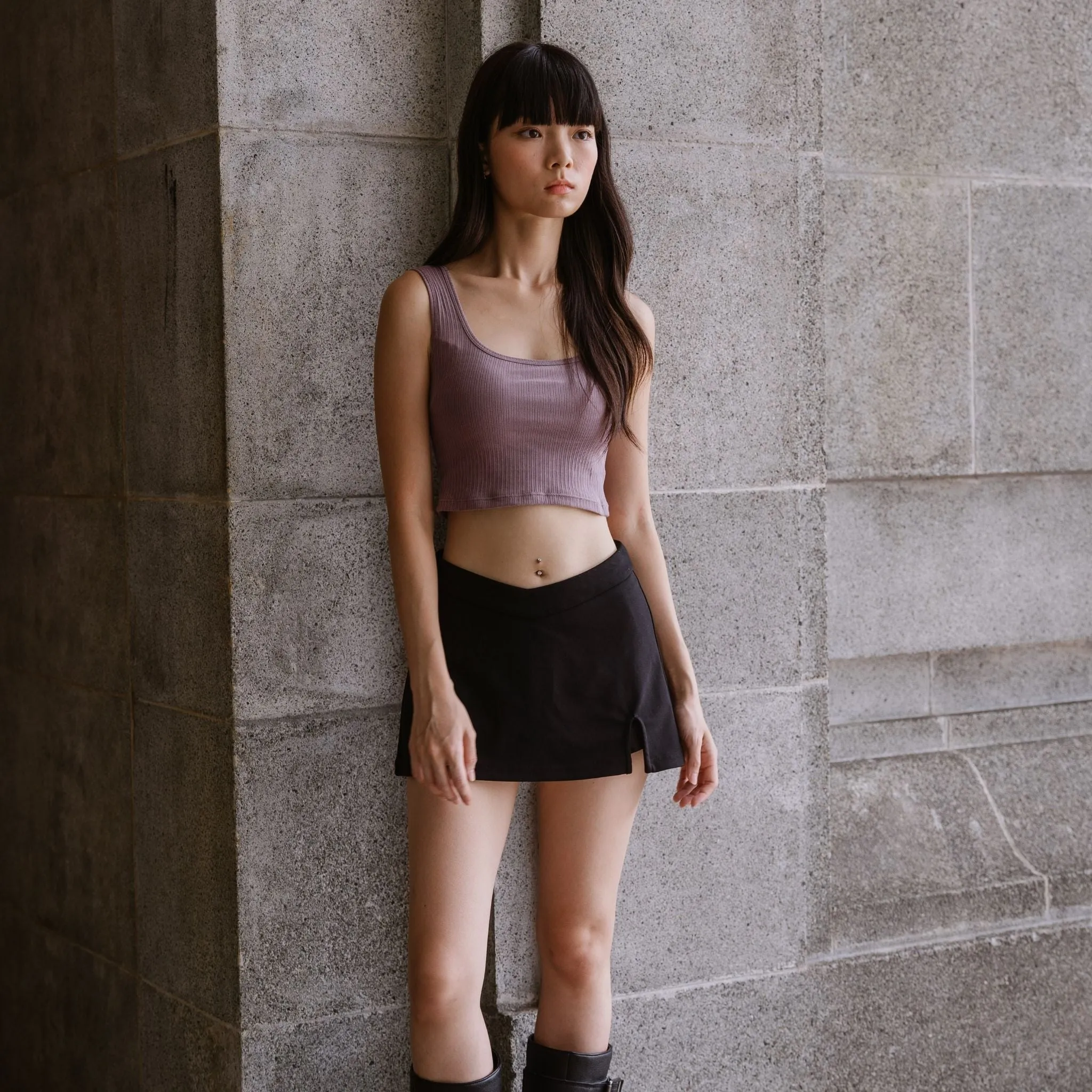 Urban Edge! Thick Straps Crop Bra Top (Ribbed Cotton) in Creme Taro
