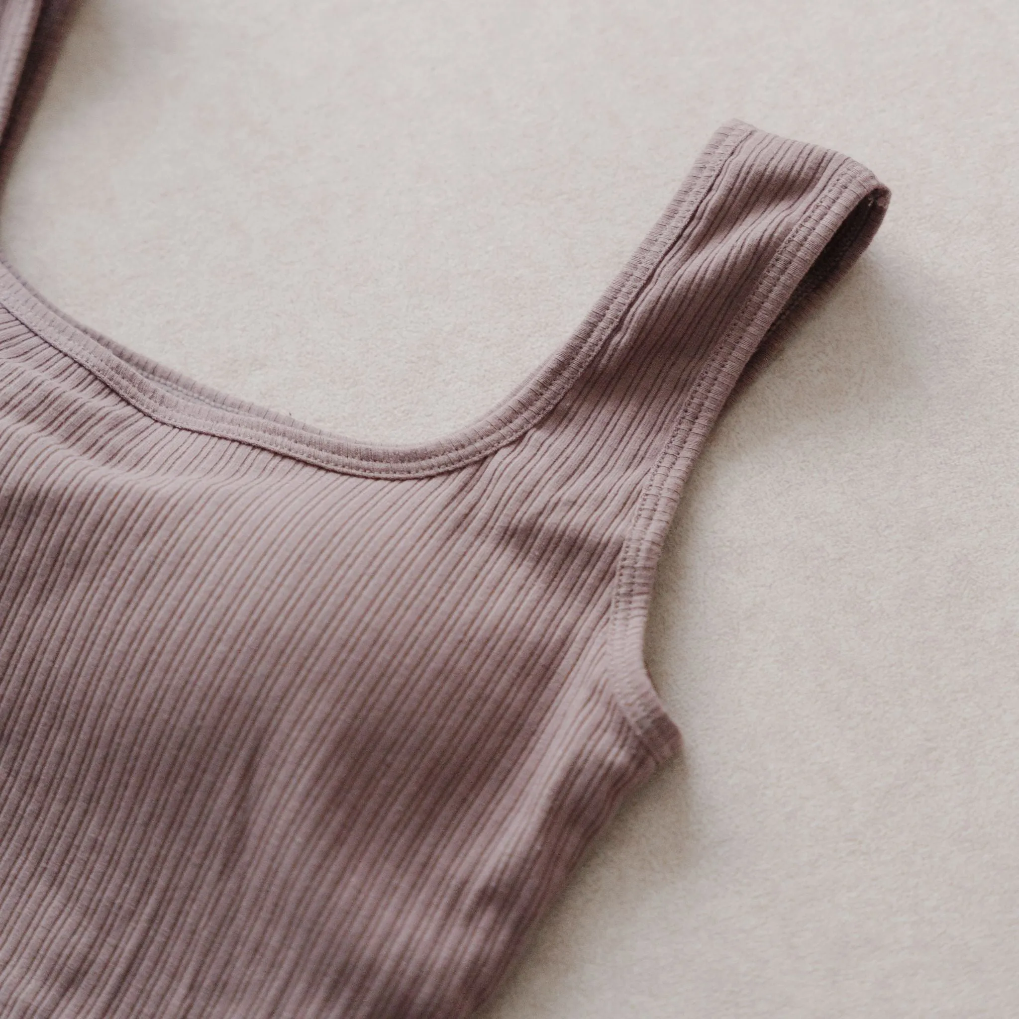 Urban Edge! Thick Straps Crop Bra Top (Ribbed Cotton) in Creme Taro