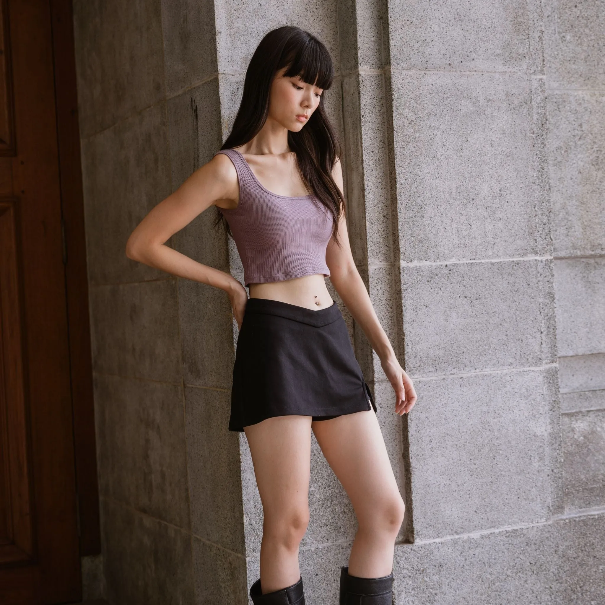 Urban Edge! Thick Straps Crop Bra Top (Ribbed Cotton) in Creme Taro