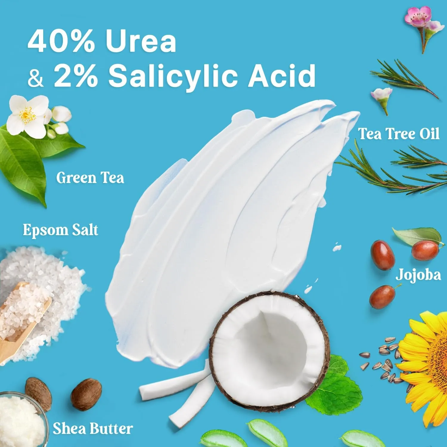 Urea Cream 40% plus Salicylic Acid 2%, Foot Cream for Dry Cracked Heels Feet Knees Elbows Hands, Foot Dead Skin Cuticle Callus Remover Toenail Softener, Keratolytic Skin Barrier Repair