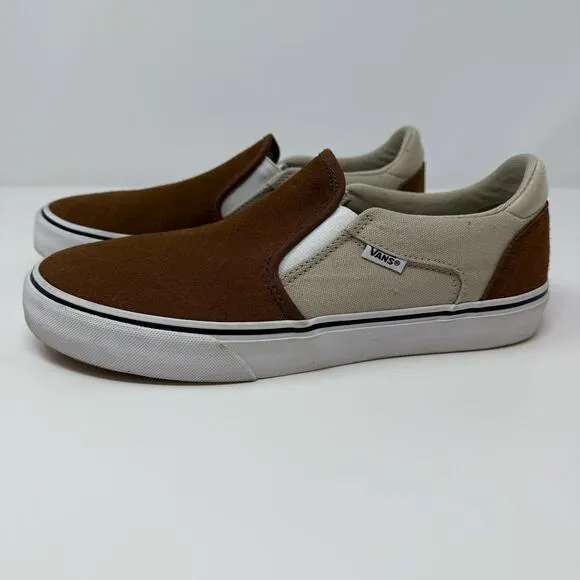 Vans Slip On Sneakers Unisex Men's 9 Brown Asher Slip-On Deluxe Comfort Shoe EUC