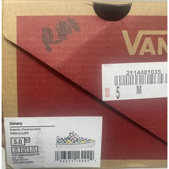 Vans Women's Doheny Butterfly Checkerboard Multicolor Skate Shoes 5