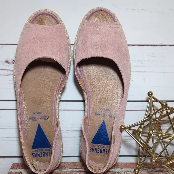 Verbenas Cruz Suede Blush Pink Flat Espadrille Sandal Made in Spain Women's 10.5