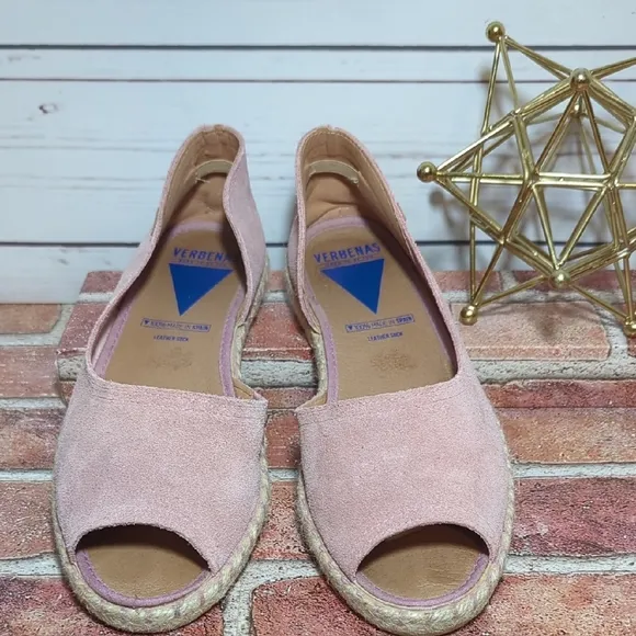 Verbenas Cruz Suede Blush Pink Flat Espadrille Sandal Made in Spain Women's 10.5