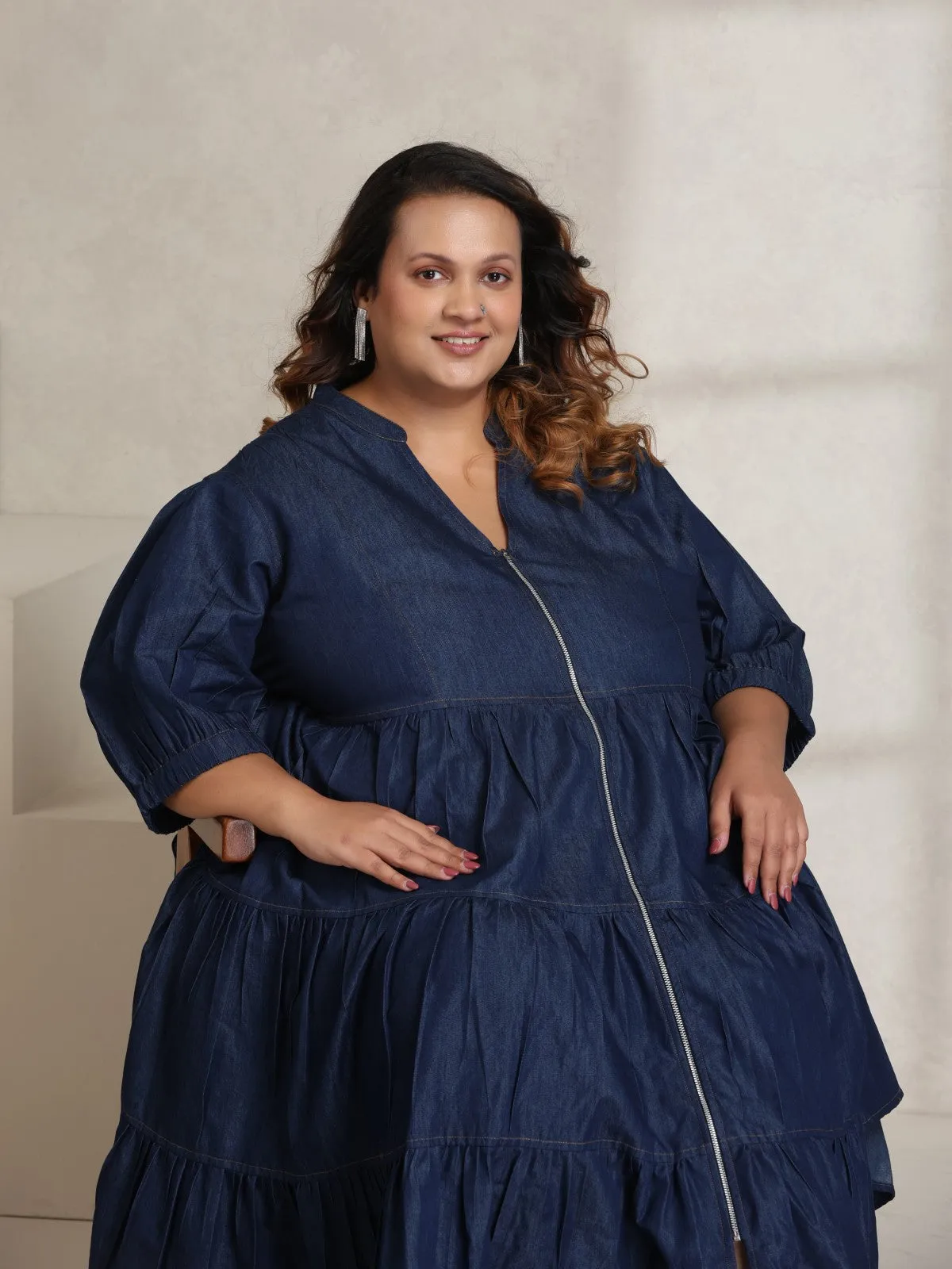 Vibe- Deep blue denim tiered dress