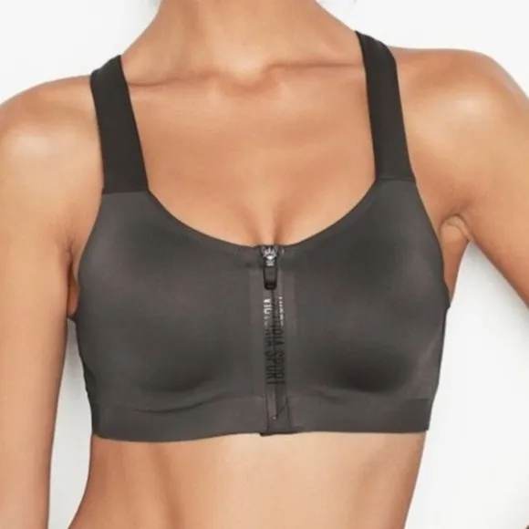 Victoria Secret 38C Grey KNOCKOUT ULTRA MAX SPORT BRA FRONT ZIP