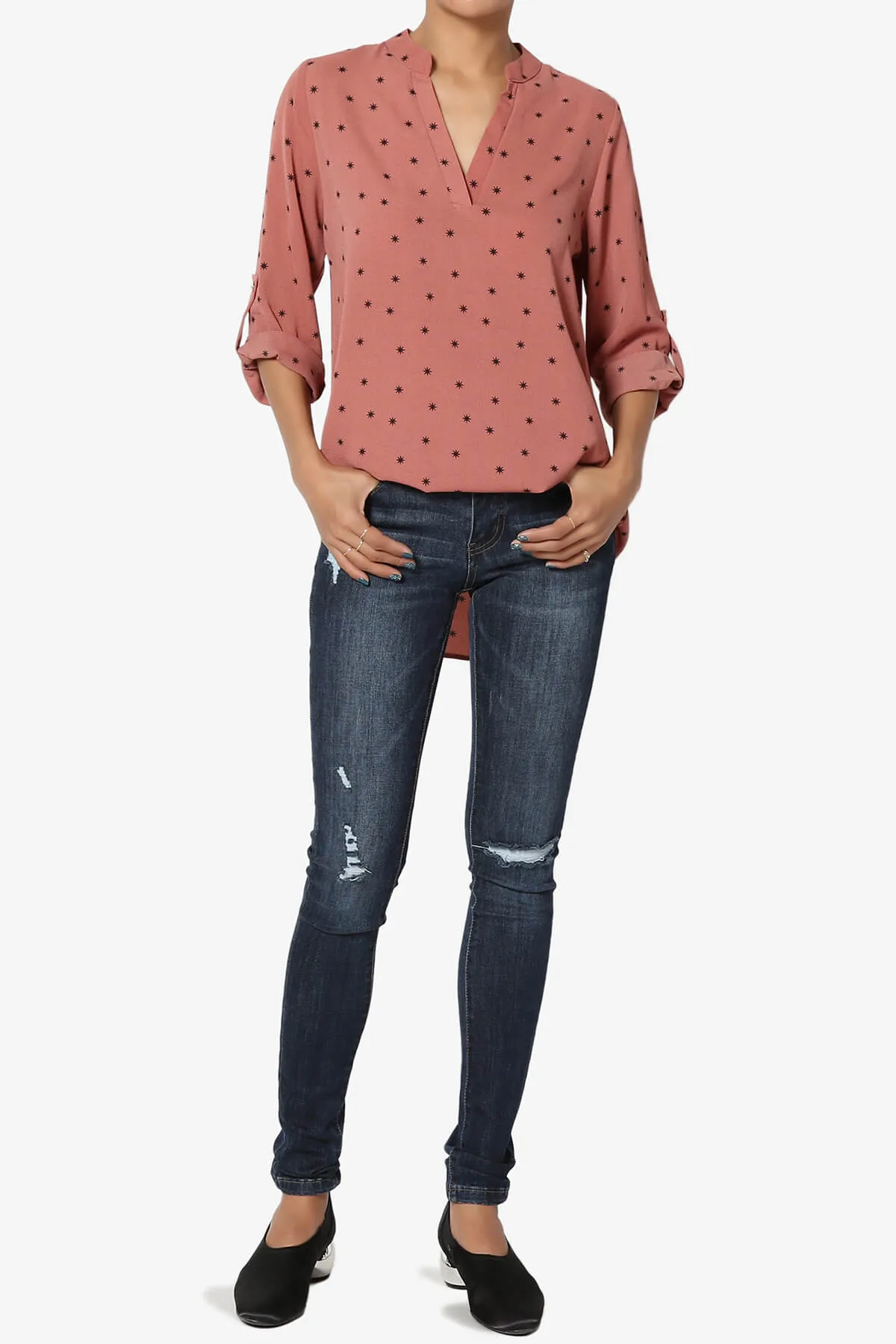 Victoria Snowflake Split Neck Blouse