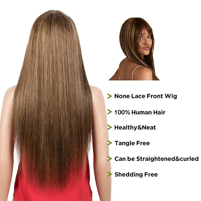 Victoria Spotlight  Straight Human Hair Wigs With Bangs 130%