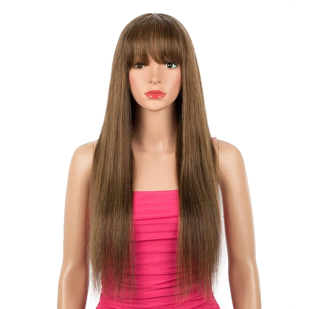 Victoria Spotlight  Straight Human Hair Wigs With Bangs 130%