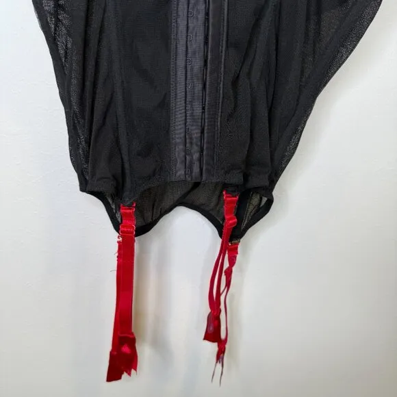 Victoria's Secret Black Push Up Corset Garter Slip Embroidered Floral Roses 34C