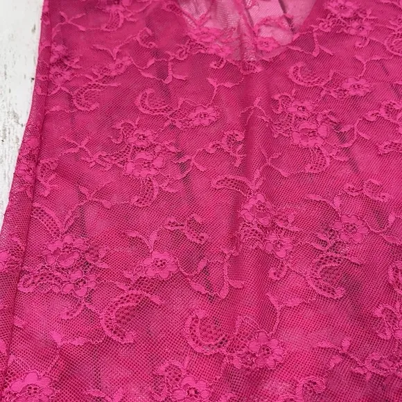 Victorias Secret Lace Bra Garter Slip Dress 36C Y2K Red Pink Lingerie Chemise