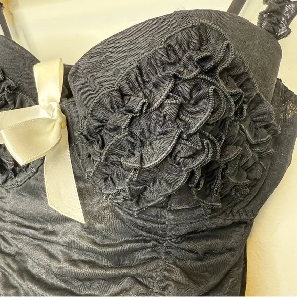 Victoria’s Secret Sexy Little Things Chemise Black Ruffles Ruched Lace Size 34B