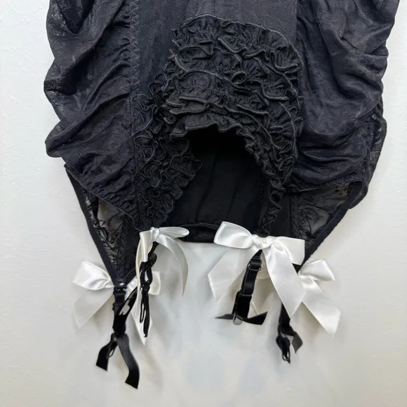 Victoria’s Secret Sexy Little Things Chemise Black Ruffles Ruched Lace Size 34B