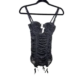 Victoria’s Secret Sexy Little Things Chemise Black Ruffles Ruched Lace Size 34B