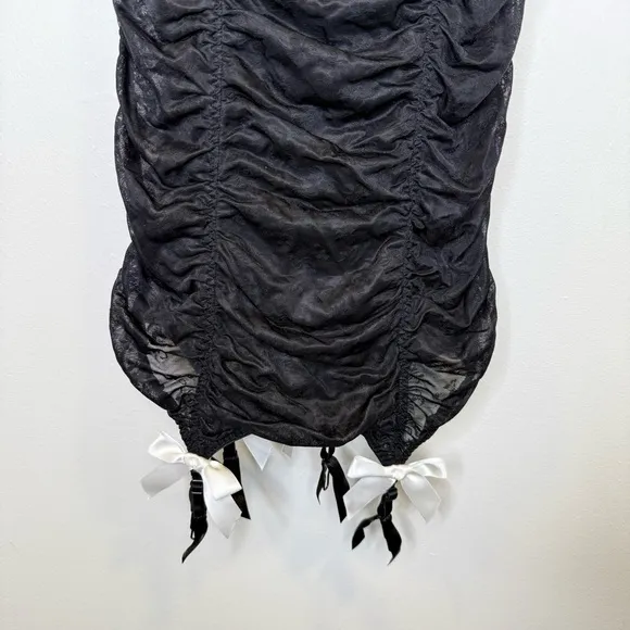 Victoria’s Secret Sexy Little Things Chemise Black Ruffles Ruched Lace Size 34B