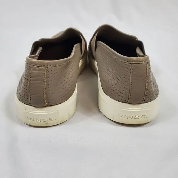 Vince Blair Perforated Leather Slip-on Sneakers in Beige - Size 8.5