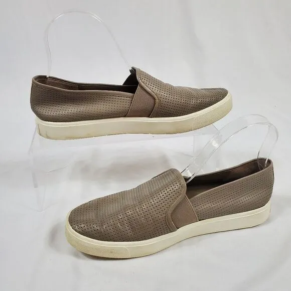 Vince Blair Perforated Leather Slip-on Sneakers in Beige - Size 8.5