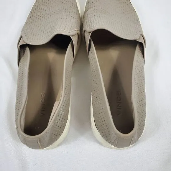 Vince Blair Perforated Leather Slip-on Sneakers in Beige - Size 8.5