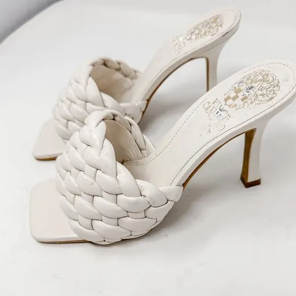 Vince Camuto Creamy White Leather Brinela Braided Mule, NEW, Size 5.5, MSRP $89