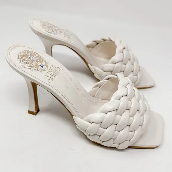 Vince Camuto Creamy White Leather Brinela Braided Mule, NEW, Size 5.5, MSRP $89
