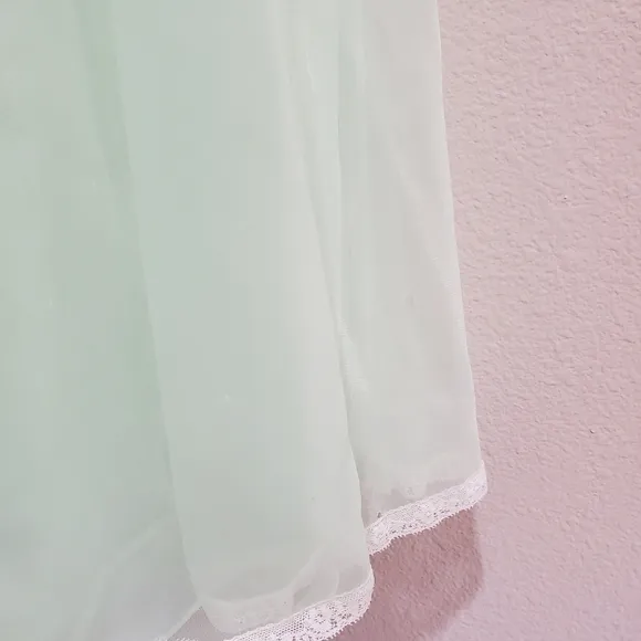 Vintage Mint Green Slip Nightgown Negligee 50's/60's Sheer Overlay