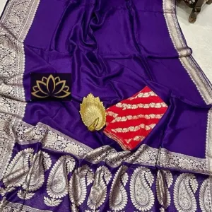 Violet Banarasi Soft SIlk Reception Saree with Zari