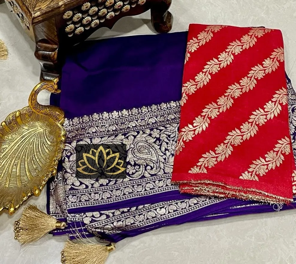 Violet Banarasi Soft SIlk Reception Saree with Zari