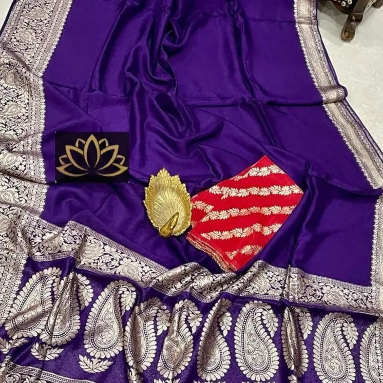 Violet Banarasi Soft SIlk Reception Saree with Zari
