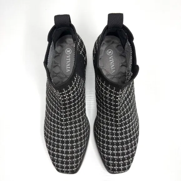Vivaia Ryan Pro Chelsea Ankle Boots Womens EU 38 US 7 7.5 Black Tweed Square Toe