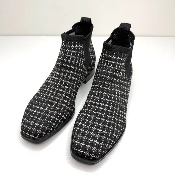Vivaia Ryan Pro Chelsea Ankle Boots Womens EU 38 US 7 7.5 Black Tweed Square Toe