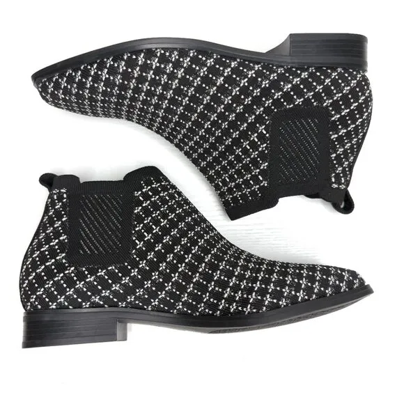 Vivaia Ryan Pro Chelsea Ankle Boots Womens EU 38 US 7 7.5 Black Tweed Square Toe