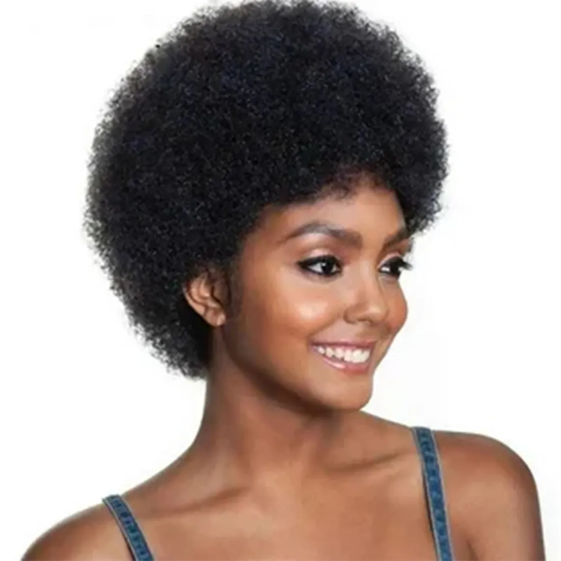 Viviabella Curly Fluffy Explosion Short Human Hair Wig Natural Black Afro kinky Curly Human Hair Wigs for Black Women