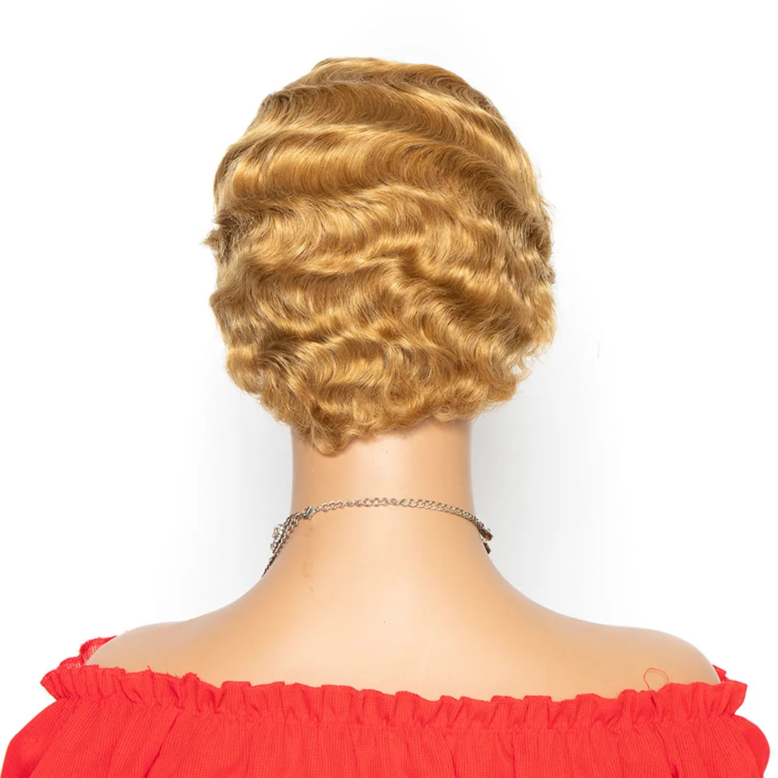 Viviabella Finger Wave Wig Human Hair wig Short Finger Wavy Wig Curly Black Cute Nuna Wig for black women Real Retro African Black Wigs for Women Mommy Wigs Curly Short Wig