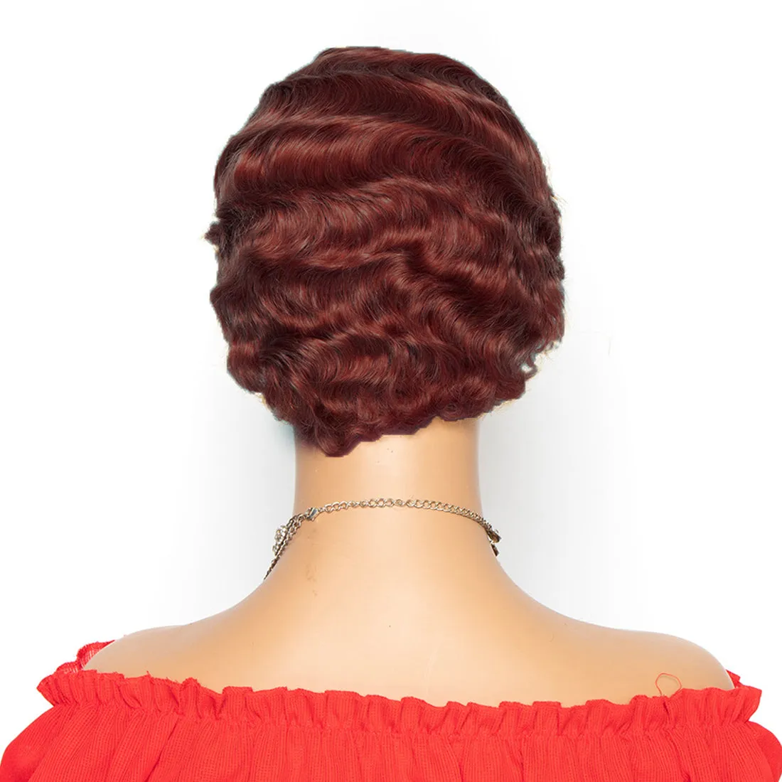 Viviabella Finger Wave Wig Human Hair wig Short Finger Wavy Wig Curly Black Cute Nuna Wig for black women Real Retro African Black Wigs for Women Mommy Wigs Curly Short Wig