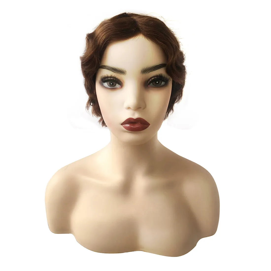 Viviabella Finger Wave Wig Human Hair wig Short Finger Wavy Wig Curly Black Cute Nuna Wig for black women Real Retro African Black Wigs for Women Mommy Wigs Curly Short Wig