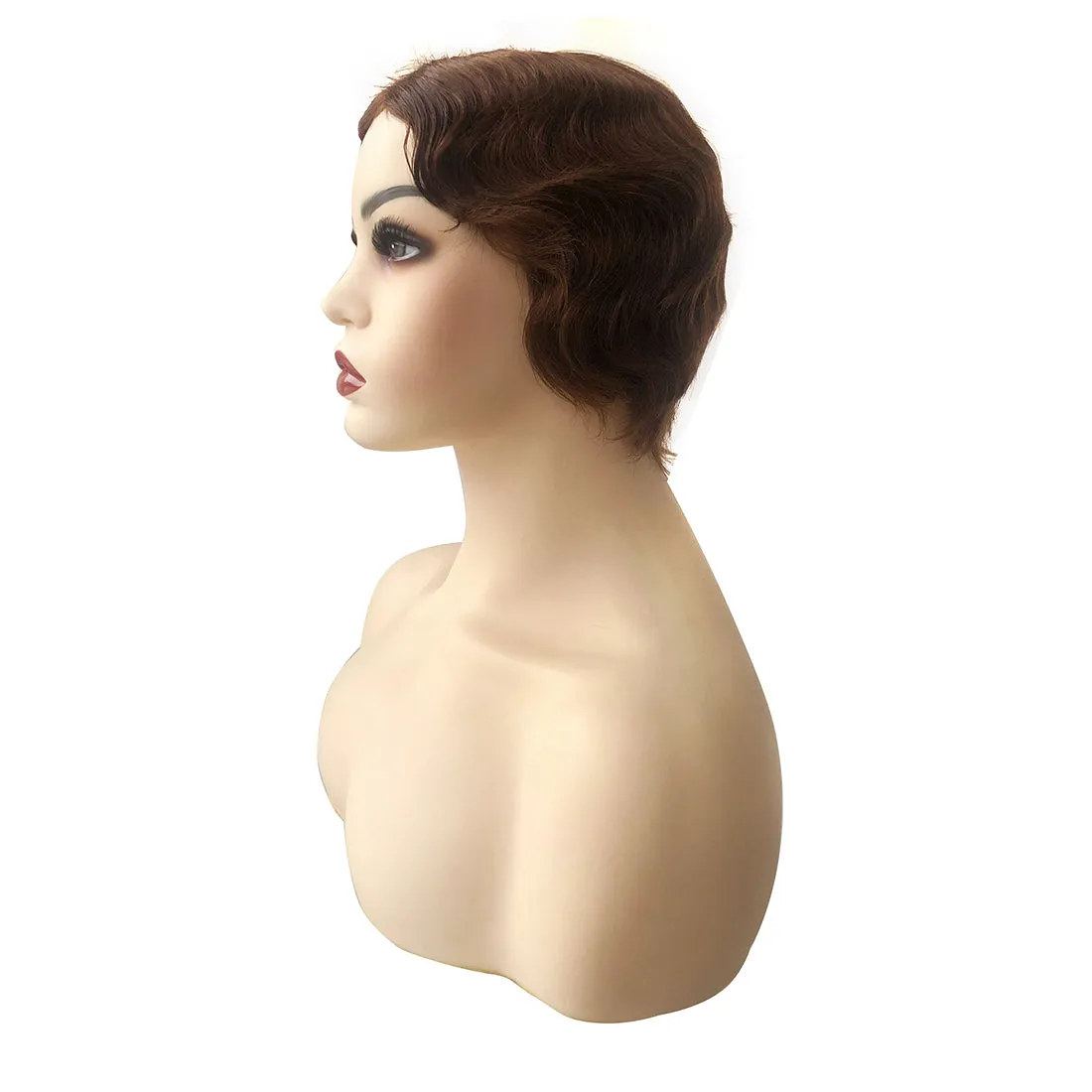 Viviabella Finger Wave Wig Human Hair wig Short Finger Wavy Wig Curly Black Cute Nuna Wig for black women Real Retro African Black Wigs for Women Mommy Wigs Curly Short Wig