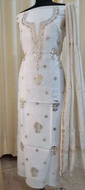 White Chanderi Chikankari Silk Kurti And Dupatta