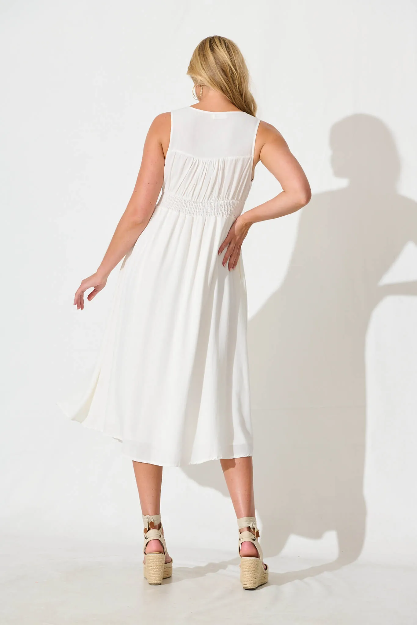 White Linen Cotton Midi Dress by Ryland