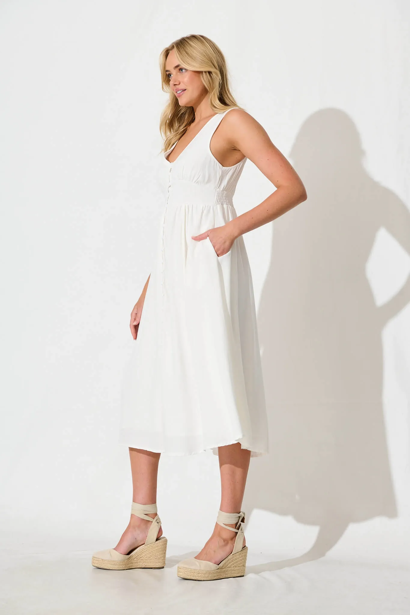 White Linen Cotton Midi Dress by Ryland