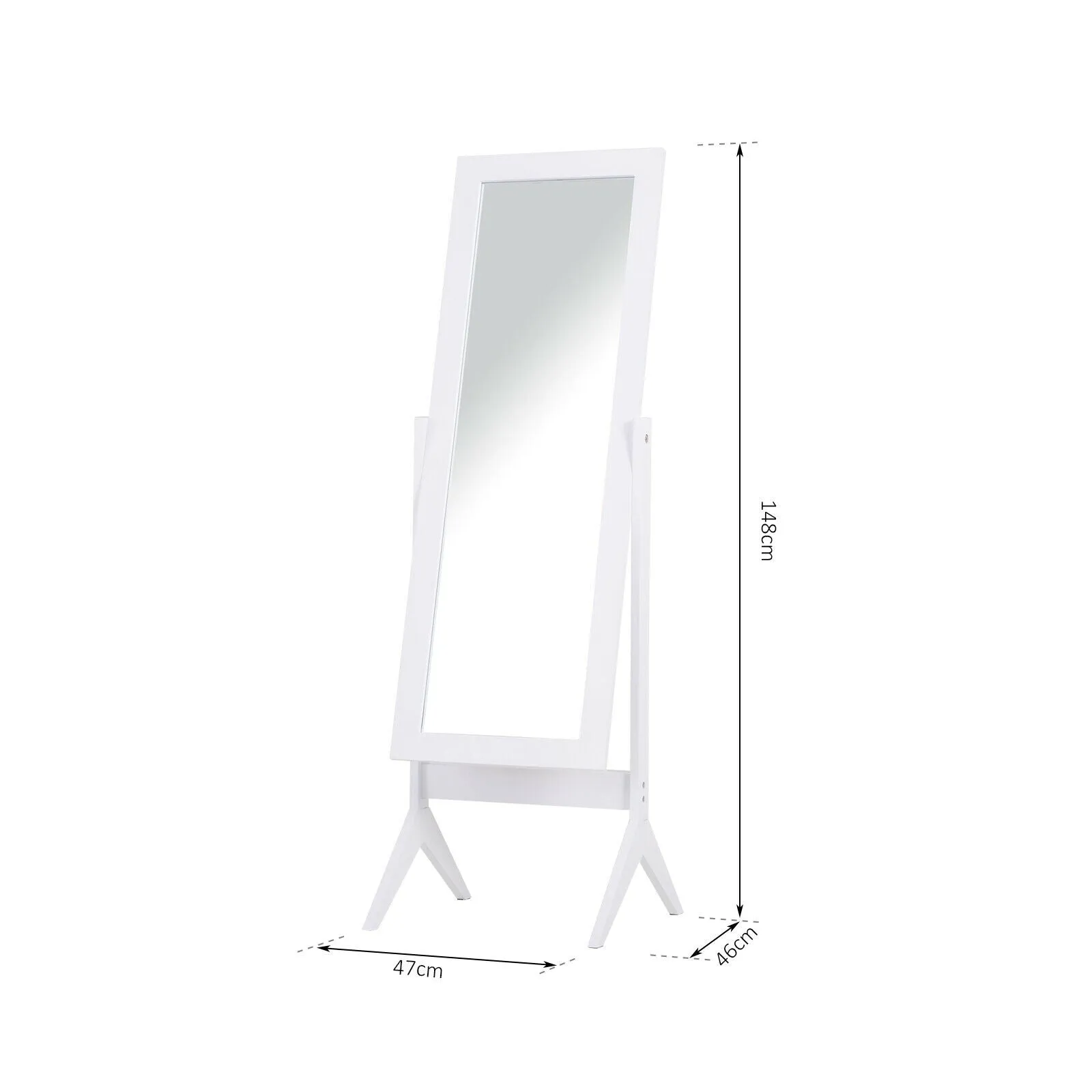 White Wooden Adjustable Full Length Free Standing Dressing Mirror | 1.48m High