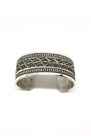 Wide Navajo Stamped Sterling Silver Cuff by Leonard Maloney
