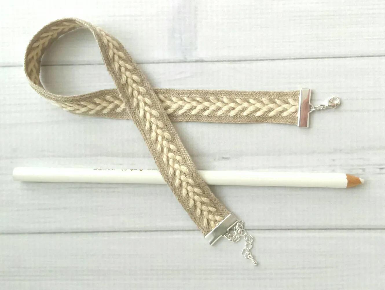 Wide Wrap Bracelet, braided bracelet, double wrap, winter bracelet, fall bracelet, oatmeal beige cream white, sweater bracelet, silver adjustable, arrow bracelet, knit style