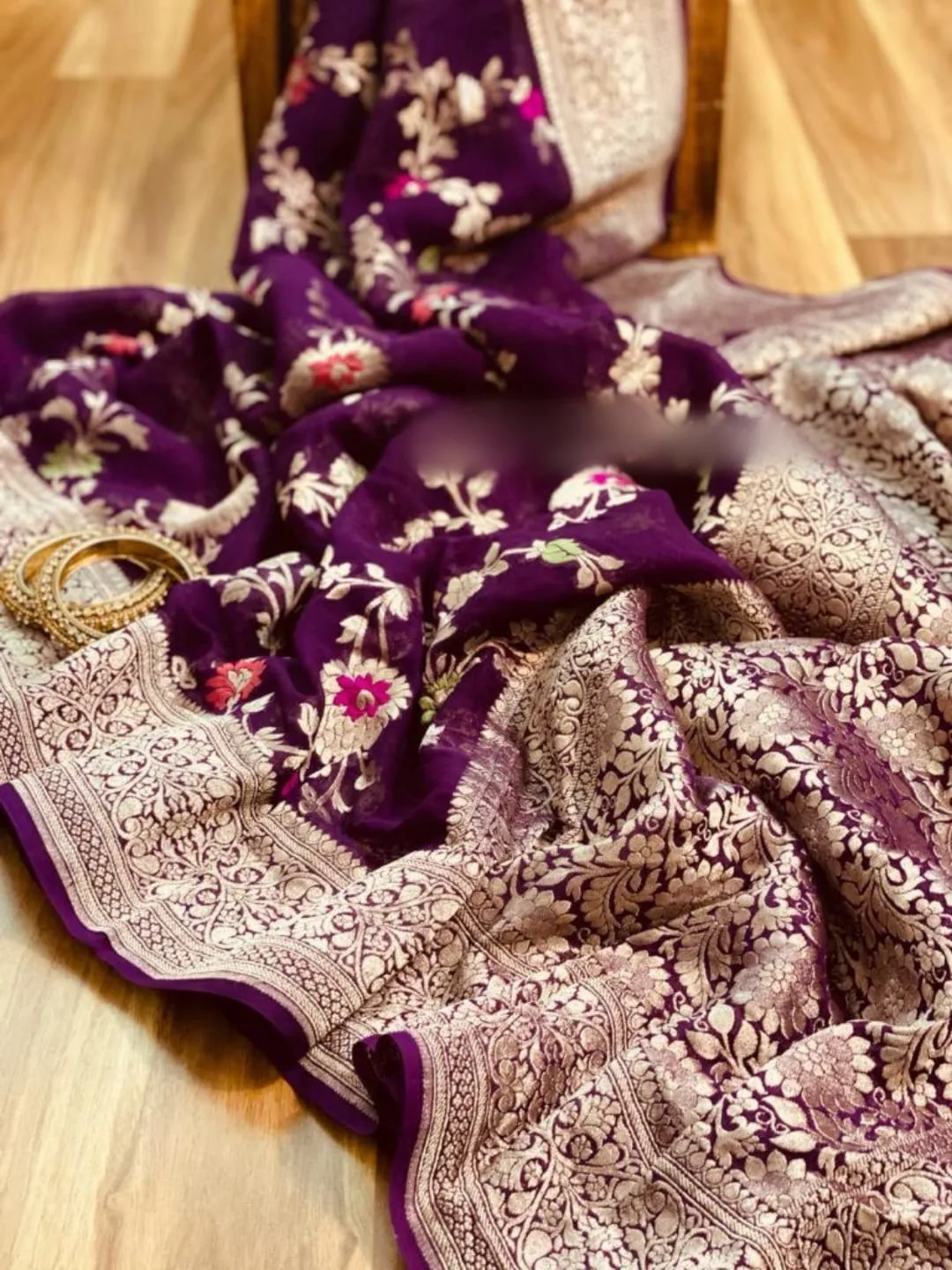 Wine Floral Jaal Reception and Occasion Banarasi Saree